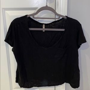 LF Black Cropped V-Neck with Pocket